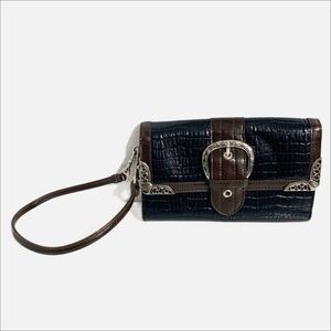 Unbranded Black Brown Croc Embossed Clutch Wristlet Mini Wallet Silver Tone ⬛️🟫